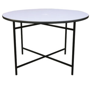 โต๊ะกลมหน้าโฟเมก้าขาว ขาแยก ไม้ปาติเกิลหนา 25 มิล